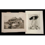 E J Story (20th century British) - Blind Coolie - and - Chinese Gateway - etchings, signed in pencil
