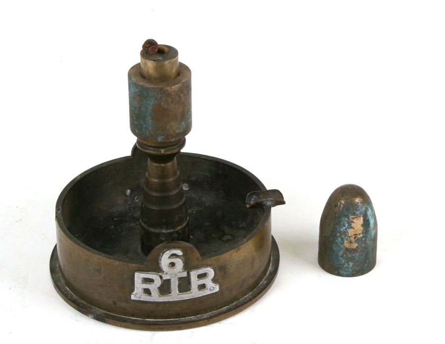 A Second World War 6th Royal Tank Regiment trench art combined Ashtray & Petrol Lighter. Made from a