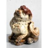 A Chinese figured jade / hardstone temple lion, 10cms (4ins) high.