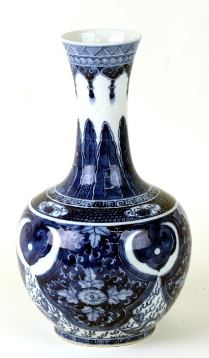 A large Chinese blue & white vase decorated with flowers and dragons, four character blue mark to - Image 2 of 13