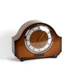 An oak cased Westminster chime mantle clock with presentation plaque 'B R (British Rail) Western