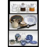 A quantity of assorted ceramics and glass to include a blue & white meat plate and mid 20th