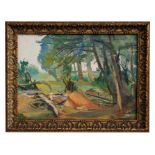 George Hodgkinson - A Woodland Glade - oil on board, label to verso, framed, 27 by 37cms (10.5 by