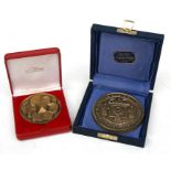 A large cased French bronze medal relating to the town of La Roche sur Yon in Western France,