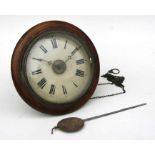 A Victorian mahogany cased Postman's alarm clock, overall 29cms (11.5ins) diameter.