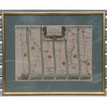 Ogilby (John) - an 18th century hand coloured map 'The Road From London to Arundel', framed &