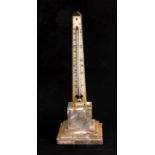 A Victorian mother of pearl veneered obelisk with ivory mounted thermometer, 30cms (12ins) high.