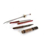 Three miniature Sword paper knives / letter openers. The longest blade being 16.5cms (6.5ins)