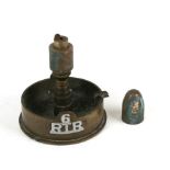 A Second World War 6th Royal Tank Regiment trench art combined Ashtray & Petrol Lighter. Made from a
