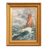 Early 20th century school - Fishing Boat in Rough Seas - oil on board, framed & glazed, 24 by