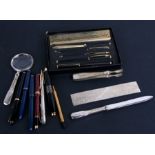 A Royal Mail silver desk top set to include ruler, magnifier, letter opener, tweezers and pen;