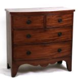 A Victorian mahogany bowfront chest of two short and three long drawers, on bracket feet, 92cms (