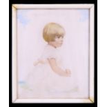 English school - Portrait miniature of a Young Child Wearing a Christening Gown - watercolour,