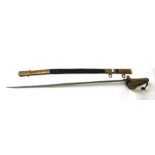 A Naval officer's sword with lion pommel, shagreen wire band grip, brass hand guard and leather &