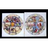 A pair of circular watercolour paintings, possibly book illustrations or plate designs depicting