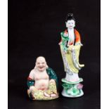 A Chinese Republic style porcelain figure depicting Guanyin, 20cms (8ins) high; together with a