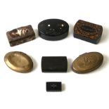 A group of 19th century snuff boxes to include papier-mâché and brass examples.