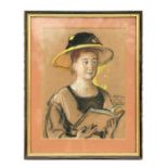 Portrait of A Young Woman Wearing a Hat - indistinct description, pastel, framed & glazed, 22 by