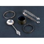 A pair of Victorian silver sugar nips; together with other silver items comprising a napkin ring,