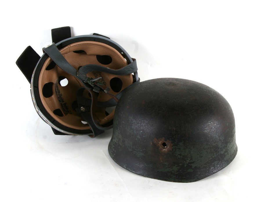 A WWII German Fallschirmjager (Paratrooper) steel helmet shell, together with a later separate - Image 2 of 6