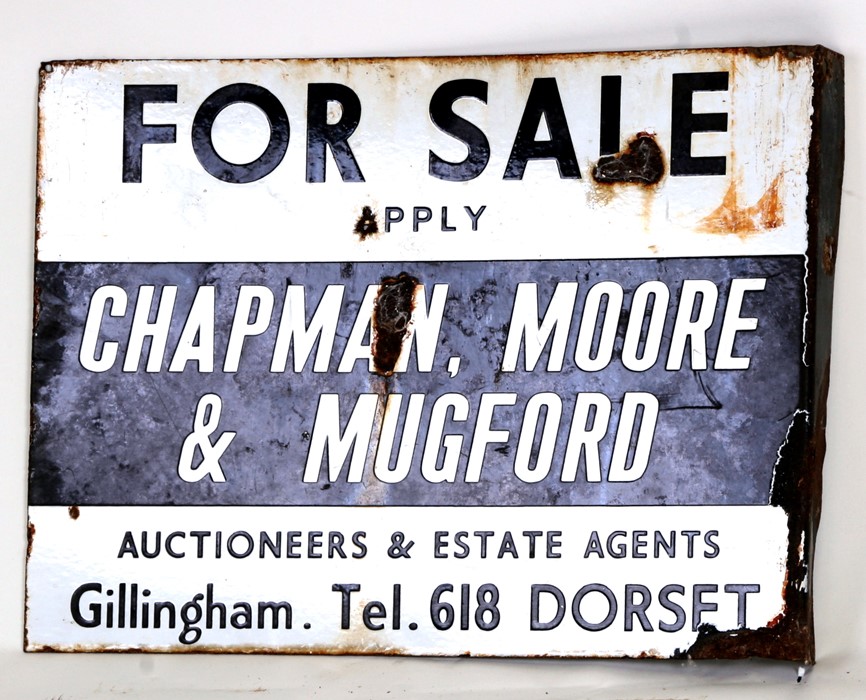 A double sided enamel advertising sign - For Sale Apply Chapman, Moore & Mugford Auctioneers &