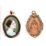 Victorian school, an oval bust portrait of a young girl, watercolour on ivory, monogrammed 'EMY' and