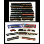 A quantity of 'OO' gauge locomotives, rolling stock and coaches to include Lima, Jouef, Hornby and