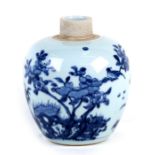 A Chinese blue & white jar decorated with birds amongst flowering foliage, 17cms (6.75ins) high.