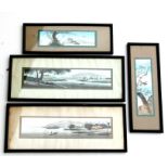 A pair of Japanese watercolour paintings depicting landscape scenes, framed & glazed, 29 by7cms (