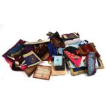 A large quantity of Masons regalia to include sashes, aprons, jewels and flags.