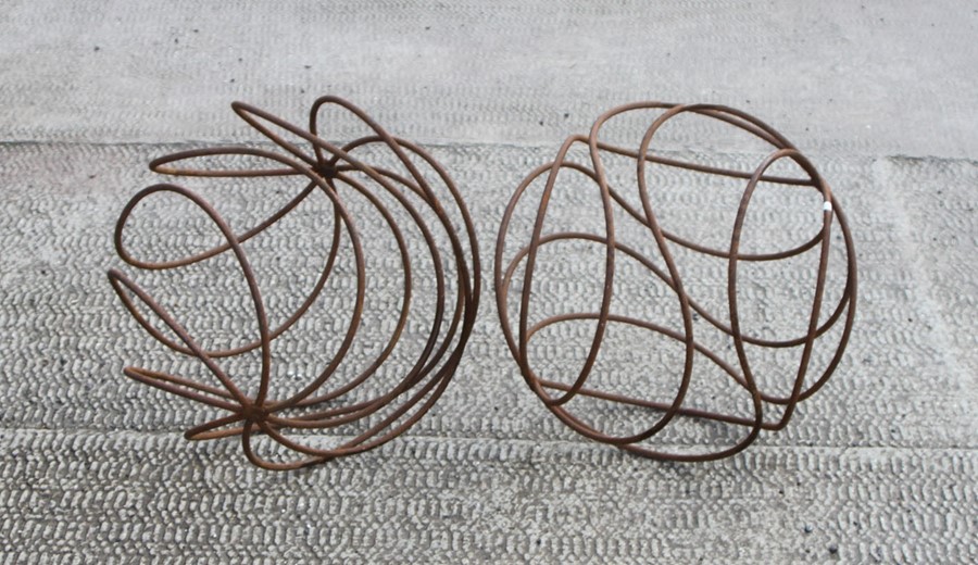A pair of steel openwork garden spheres, 43cms (17ins) diameter.Condition ReportGood overall