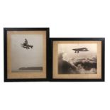 A photographic print depicting a monoplane; together with another similar, both framed