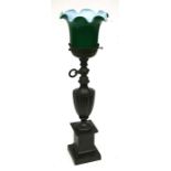 A bronze urn form table lamp (later converted to electricity, 55cms (21.5ins) high.