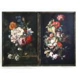 Modern British - a pair of still life paintings depicting flowers, in the Dutch style, oil on board,