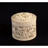 A late 19th / early 20th century Chinese ivory lidded jar with continuous dragon carved