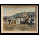 Terry Burke - Harbour Scene - oil on board, signed lower right, framed, 40 by 30cms (16 by 12ins).