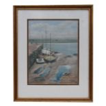 Ron Oliver - Harbour Scene - signed lower right, pastel, framed & glazed, 20 by 30cms (12 by 9ins).