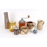 A quantity of Studio pottery to include Rye; together with a coffee grinder and an amber glass