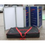 Two lightweight portable folding display boards with carry bags, together with three large folding