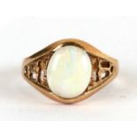 A 9ct gold opal ring, approx UK size 'L', weight 2.1g.Condition ReportThere is general wear to
