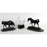 A Meissen porcelain bust depicting a horse, designed by Erich Oehme, on an ebonised plinth, 22cms (