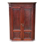 A 19th century mahogany corner cupboard, the pair of panelled doors enclosing a shelved interior,