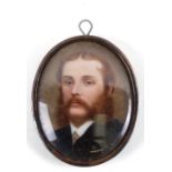 Victorian school, an oval bust portrait on porcelain depicting a gentleman with moustache and mutton