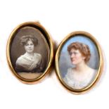 An early 20th century oval portrait miniature depicting Ellen Hullab, 6.5 by 9cms (2.5 by 3.5ins);