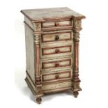 A French Empire style distressed painted bedside cabinet, 48cms (19ins) wide.