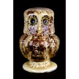 A Slipware Pottery Owl in the 17th Century Style decorated with marbled glaze, the owl's head