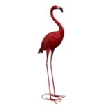 A large painted metal garden flamingo, 153cms (60ins) high.