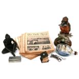 A modern resin figure of a kingfisher on a wooden plinth; together with assorted WWI related Daily
