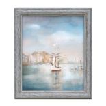 David S Webster (20th century school) - Sailing Ship at Harbour - signed lower right, oil on