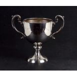 A silver two-handled trophy cup with presentation inscription 'South Wilts Milk Recording Society,